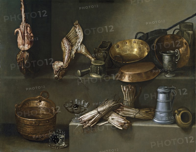 Still life with kitchenware and asparagus, 1652. Creator: Ignacio Arias.