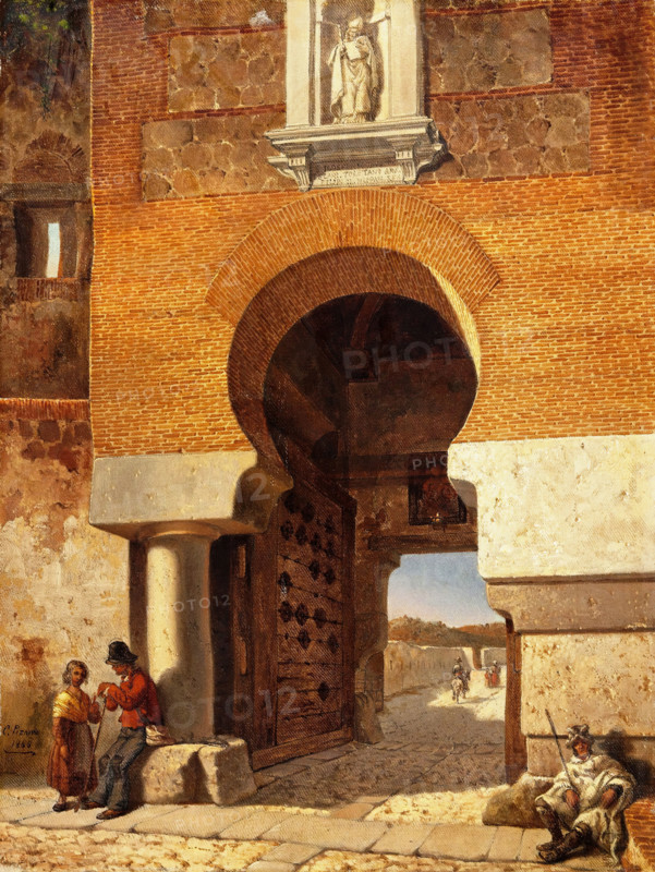 Moorish gate at the parade ground on the Alcántara Bridge in Toledo, 1866. Creator: Cecilio Pizarro.