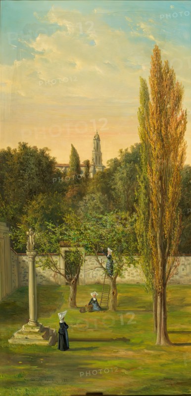 Nuns in a convent garden, 1891. Creator: Ceferino Araujo.