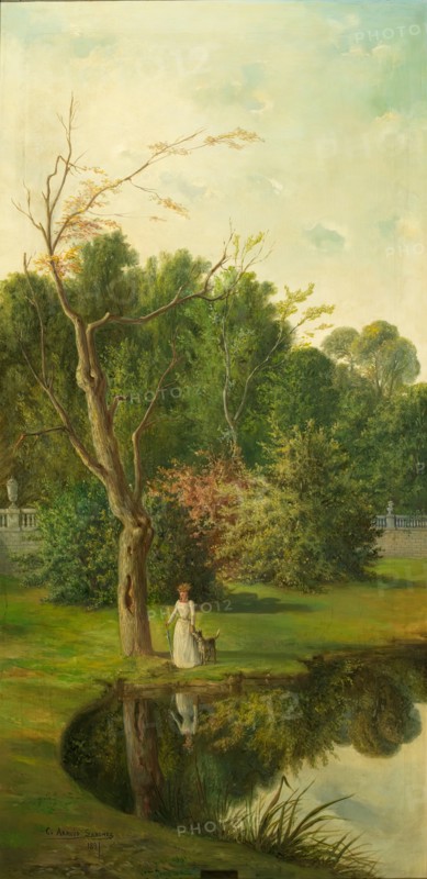 Landscape with figures by a lake, 1891. Creator: Ceferino Araujo.