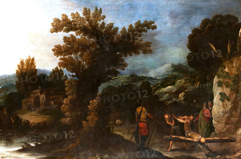 Landscape with the Crucifixion of Saint Peter, first half of the 17th century. Creator: Francisco Collantes.