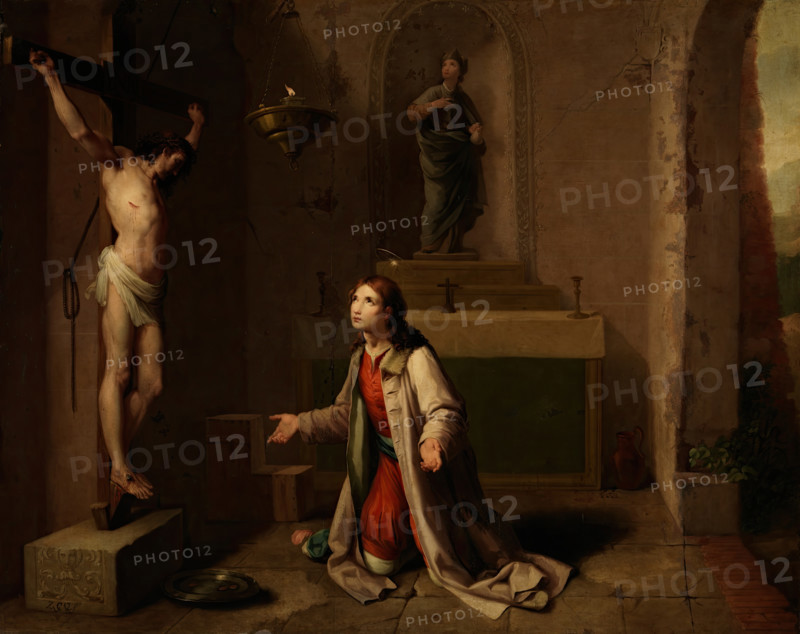 Saint Francis praying before the Christ of San Damiano, c1787. Creator: Zacarias Gonzalez Velazquez.