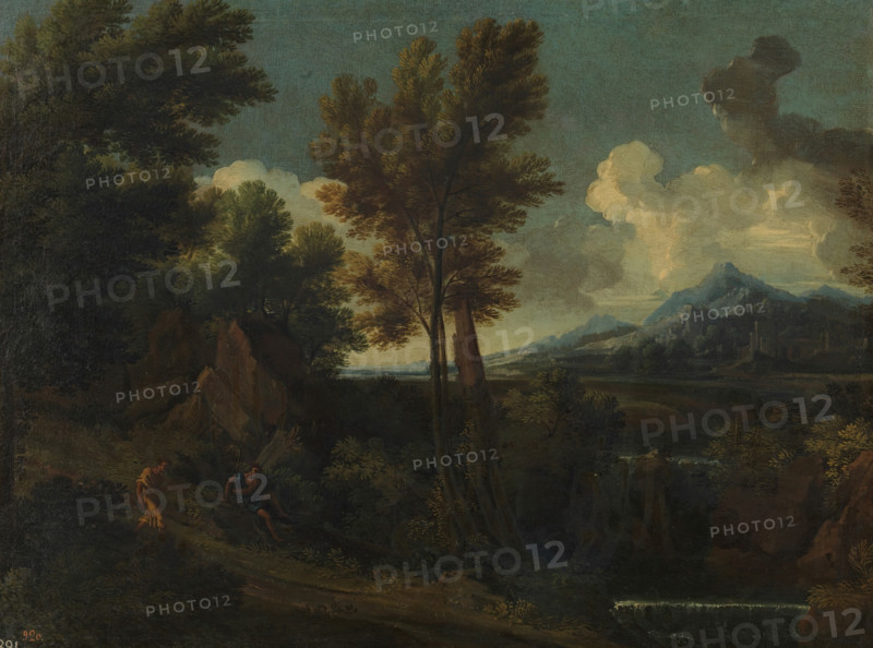 Landscape with a Wayfarer, c1645. Creator: Gaspard Dughet.