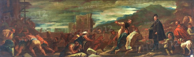 Philip II Inspecting the Construction of El Escorial with His Architects, c1692. Creator: Luca Giordano.