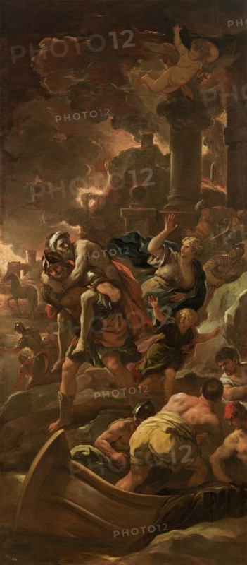 Aeneas Fleeing with His Family, c1700. Creator: Luca Giordano.