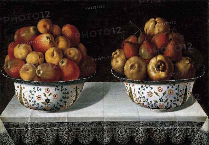 Two Fruit Bowls on a table, 1642. Creator: Tomás Hiepes.