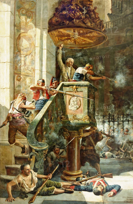 Heroic Combat in the Pulpit of the Church of San Agustín, Zaragoza,...1809, (1887). Creator: Cesar Alvarez Dumont.