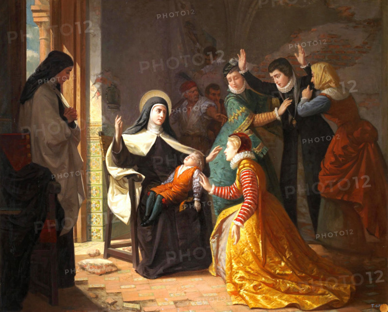 First miracle of Saint Teresa of Jesus: Resurrection of her nephew, Don Gonzalo Ovalle..., 1855. Creator: Luis de Madrazo y Kuntz.