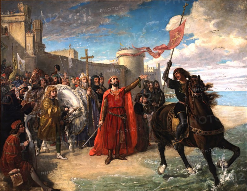 Don Alfonso the Wise, after having won the city of Cádiz... took possession of the sea..., 1866. Creator: Matias Moreno.