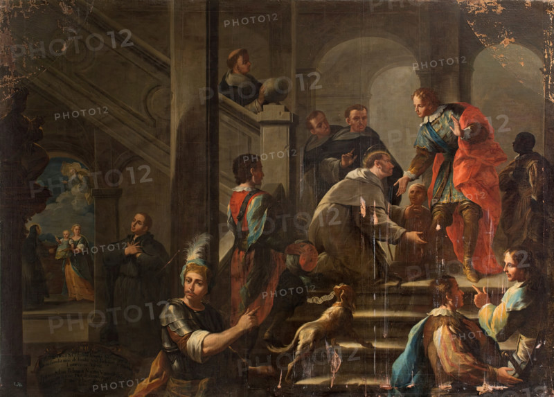 Meeting of Agustín Adorno with Saint Louis Bertrand in Valencia, c1738. Creator: Pedro Rodriguez de Miranda.