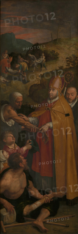Saint Eligius helps the crippled and buries the dead, c1588. Creator: Ambrosius Francken I.