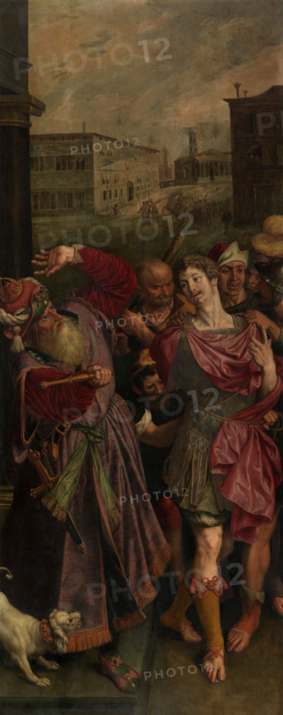 Sebastian of Rome Being Captured by Diocletian, c1575. Creator: Ambrosius Francken I.