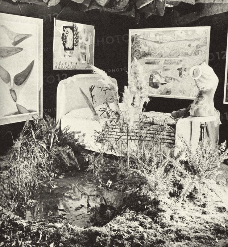 The room, designed by Duchamp with paintings by W. Paalen, R. Penrose and A. Masson at the... 1938. Creator: Anon.