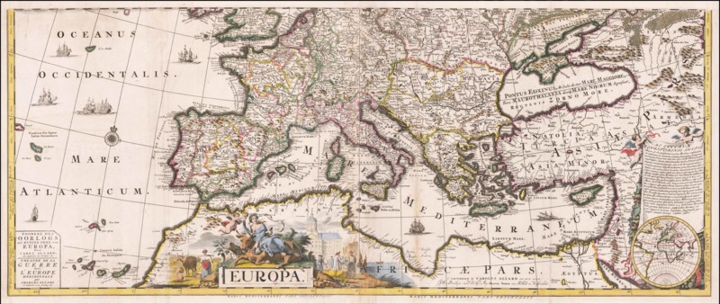 Map of Europe during the War of Spanish Succession, c1705. Creator: Carel Allard.