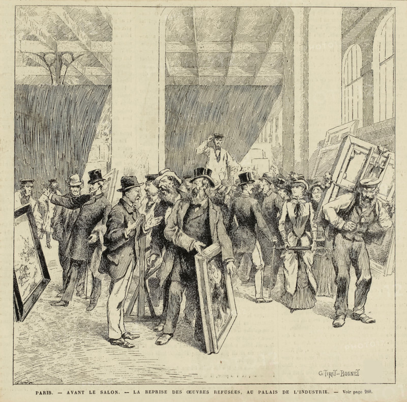 Paris. Before the Salon. The return of rejected works, at the Palais de l'Industrie, 1883. Creator: Charles Gillot.