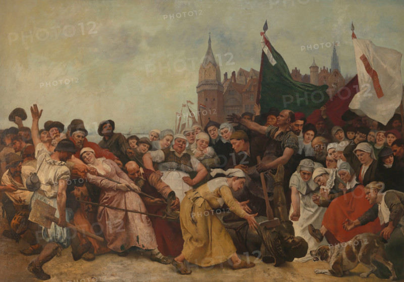 The Shattered Statue of the Duke of Alva Being Dragged Through the Streets, c1888. Creator: Charles Verlat.