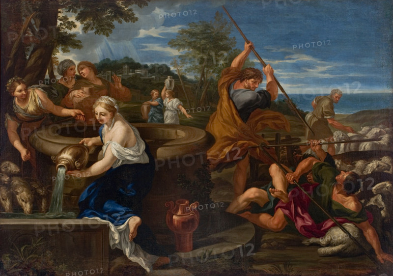 Moses defending the Daughters of Jethro, c1665. Creator: Ciro Ferri.