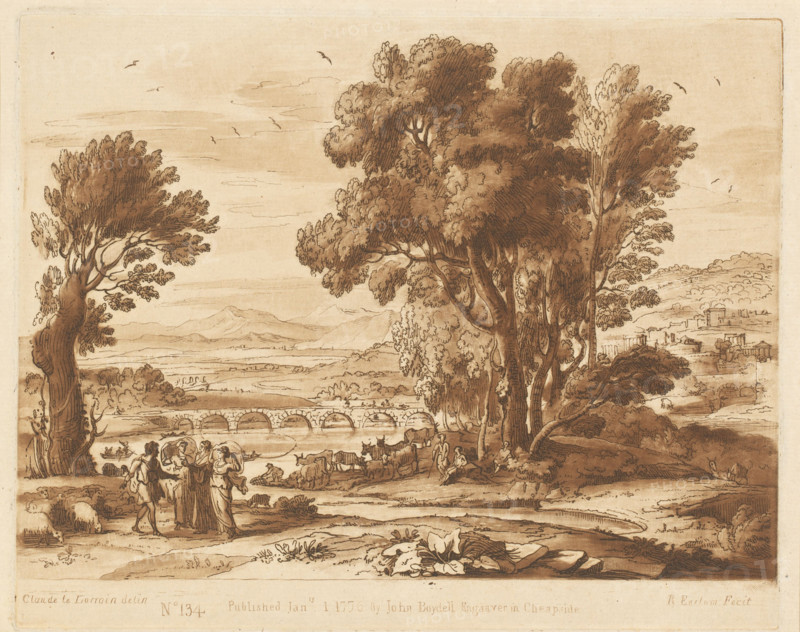 Landscape with Jacob, Laban, Leah and Rachel. (Liber Veritatis. Collection of 200 Prints,... 1776. Creator: Claude Lorrain.
