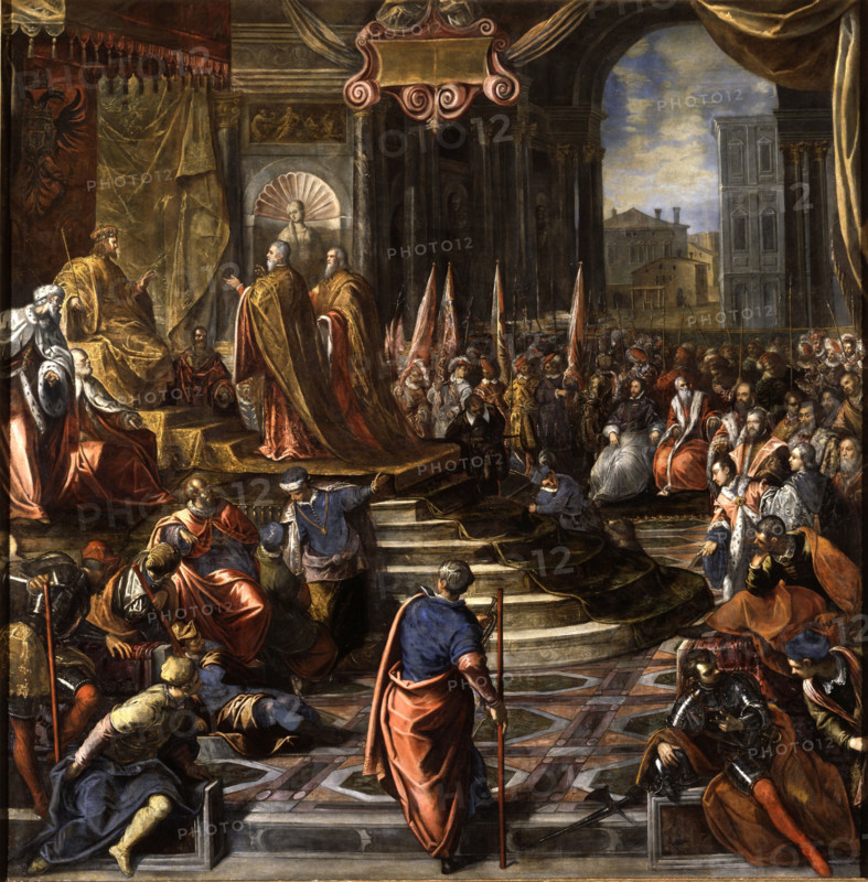 The Venetian envoys before Emperor Frederick Barbarossa, 1592. Creator: Domenico Tintoretto.