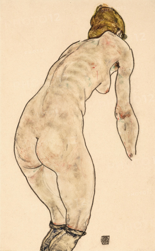 Naked woman standing back, 1917. Creator: Egon Schiele.