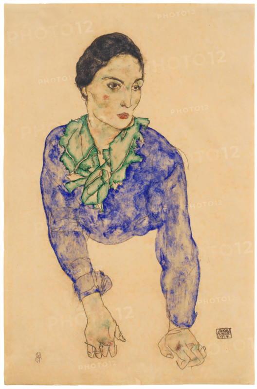 Portrait of a Woman with Blue and Green Scarf, 1914. Creator: Egon Schiele.