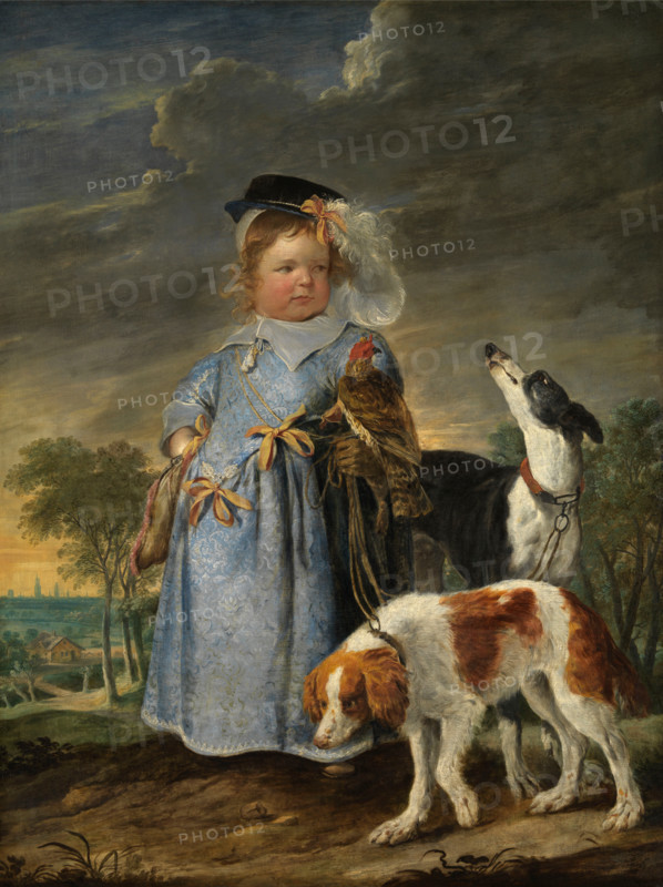 Portrait of a boy with a falcon and two dogs, c1655. Creator: Erasmus Quellinus.