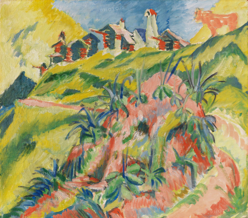 Mountain village with pink cow, 1919-1920. Creator: Ernst Kirchner.