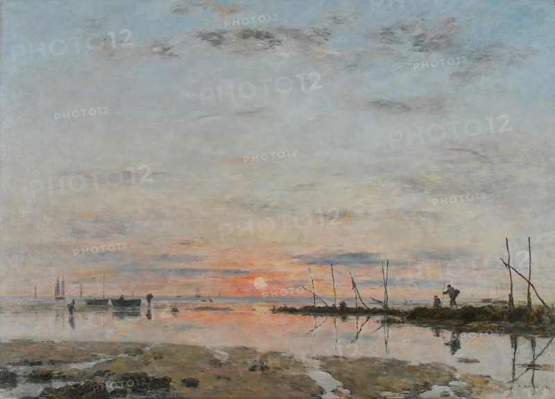Coucher de soleil à marée basse (Sunset at low tide), 1884. Creator: Eugene Louis Boudin.