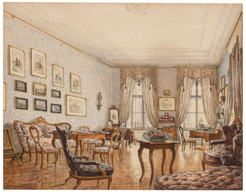 Biedermeier salon in a Viennese palace, 1855. Creator: Franz Alt.