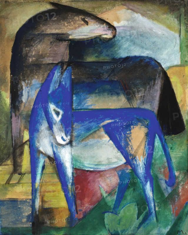 Two Blue Donkeys (Horse and Donkey), 1912. Creator: Franz Marc.