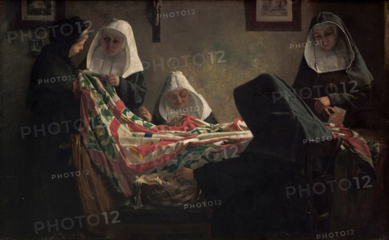 Mending of the Flag of Edegem, 1902. Creator: Georges Nauwelaerts.