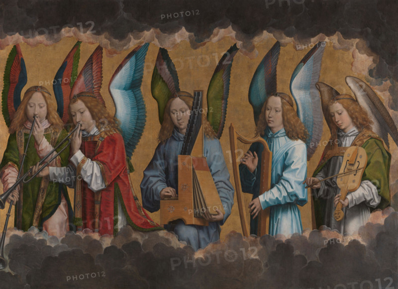 Five angels playing music, 1480s. Creator: Hans Memling.