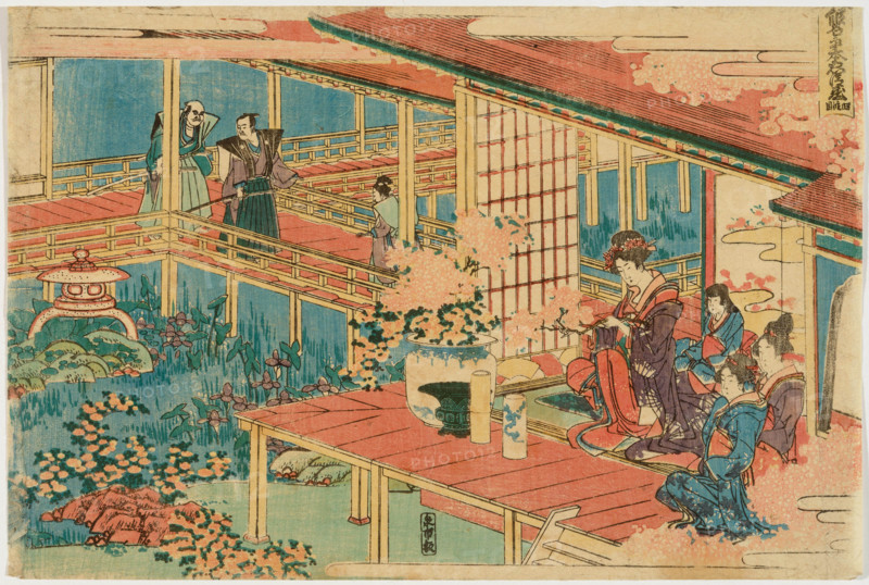 Act IV (Yodanme), from the series Treasury of the Forty-Seven Loyal Retainers (Kanadehon... c1803. Creator: Hokusai.
