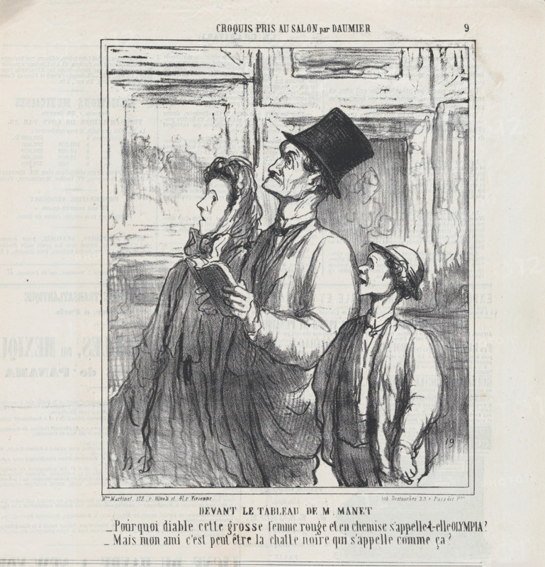 Looking at a Manet painting, from "Sketches from the Salon". Le Charivari, June 19, 1865 Creator: Honore Daumier.