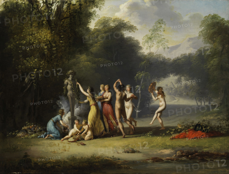 Arcadian landscape with a dance around a herm bust. Creator: Jacques-Antoine Vallin.
