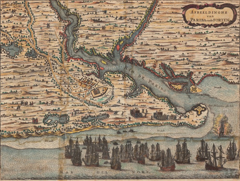 Map of the Rio Paraiba during the Dutch capture of the area around Paraiba in December 1634, 1651. Creator: Jan Janssonius.