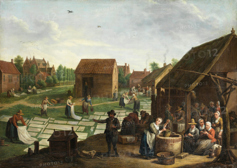 Village women spread laundry out on the grass to dry and bleach. Creator: Jan Josef Horemans II.