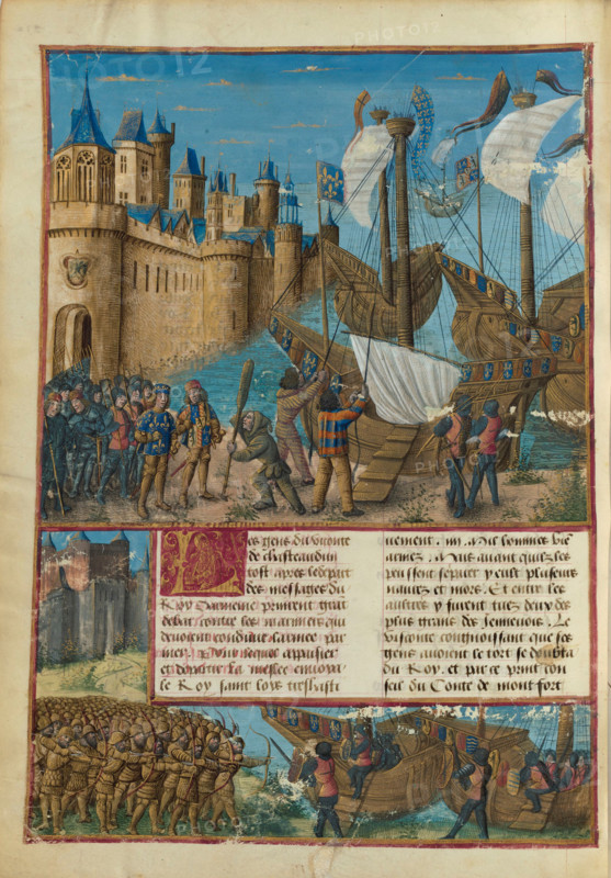 The Landing Louis IX's fleet at Damietta. From "Les Passages d'outremer" by Sébastien Mamerot, 1474. Creator: Jean Colombe.