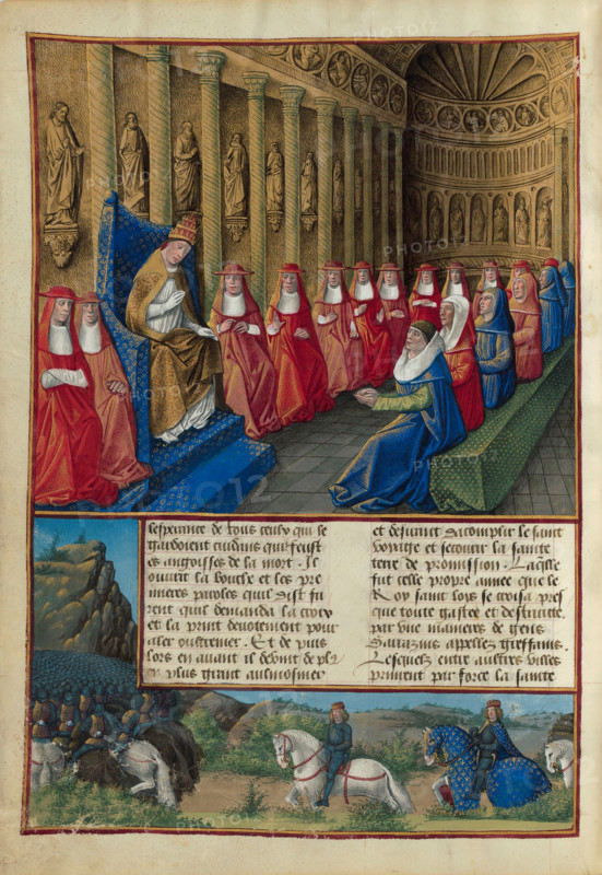 Council of Lyon and excommunication of Frederick II, 1245. From "Les Passages d'outremer"... 1474. Creator: Jean Colombe.