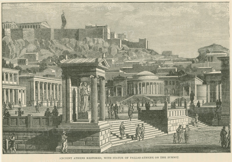 Ancient Athens, with Statue of Pallas-Athene on the Summit (Reconstruction), 1896. Creator: Joseph Buhlmann.