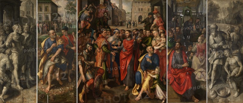 Altarpiece of the Guild of the Minters: the Temple tax, the Tribute money, and The parable... 1601. Creator: Martin de Vos.