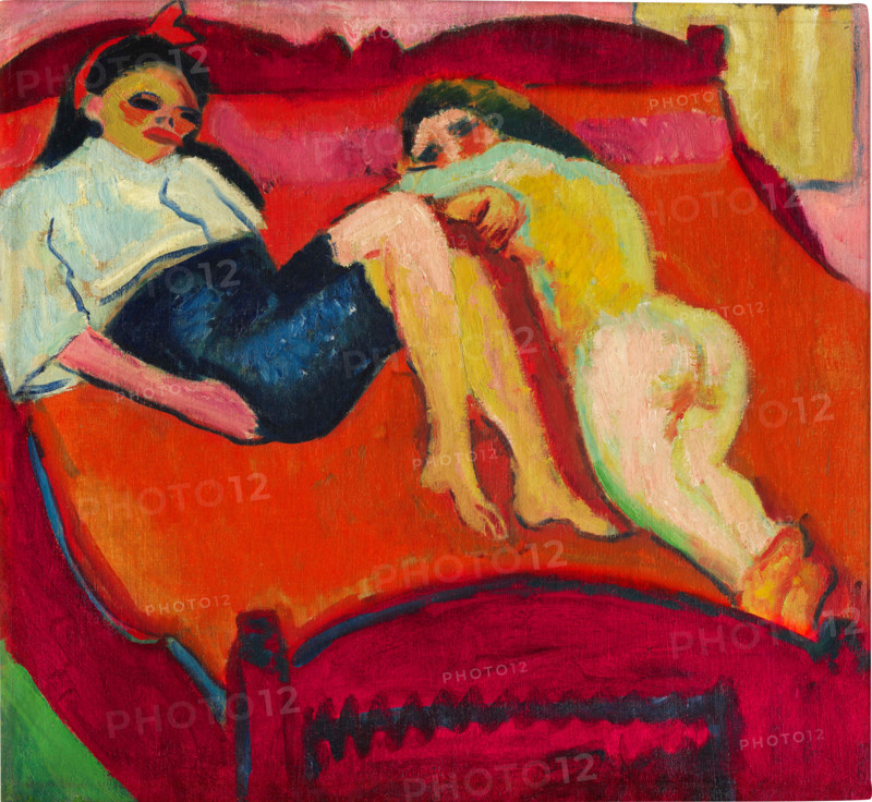 Two reclining girls, 1910. Creator: Max Pechstein.