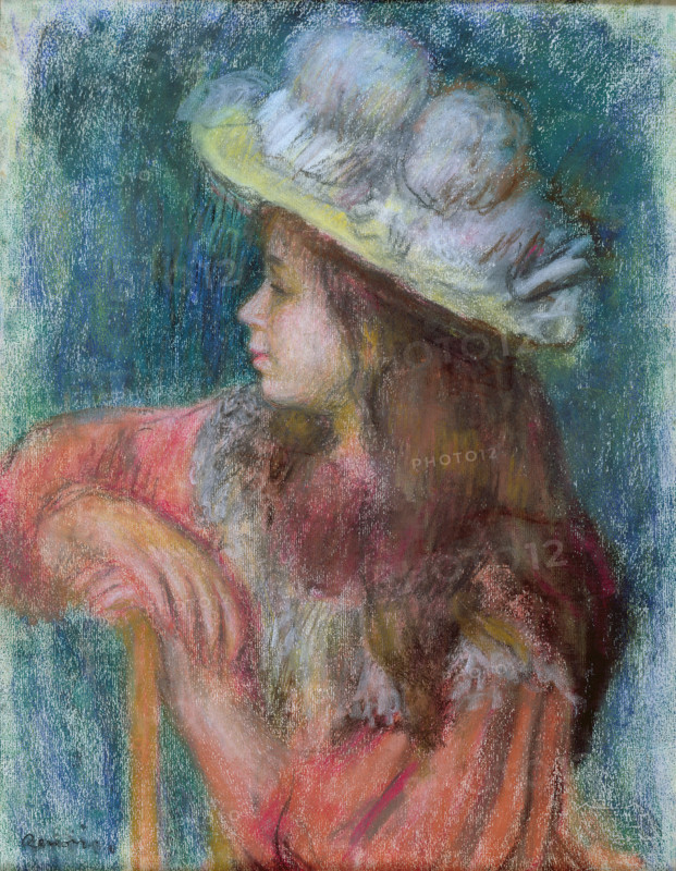 Seated Young Girl in a White Hat, 1884. Creator: Pierre-Auguste Renoir.