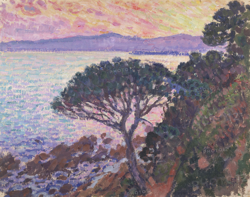 Pine Tree near the Mediterranean Sea at Sunset, 1915. Creator: Théo van Rysselberghe.
