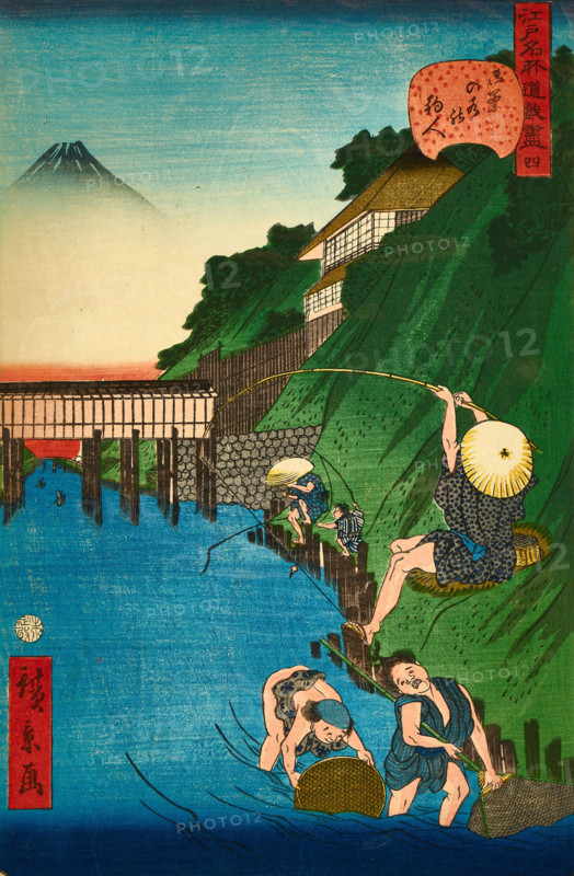 Fishermen in Ochanomizu, from the series "Edo meisho doke zukushi", 1859. Creator: Utagawa Hirokage.