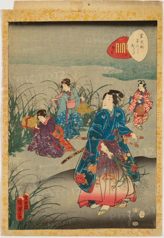 No. 28, Nowaki, from the series Murasaki Shikibu Genji karuta, 1857. Creator: Utagawa Kunisada II.