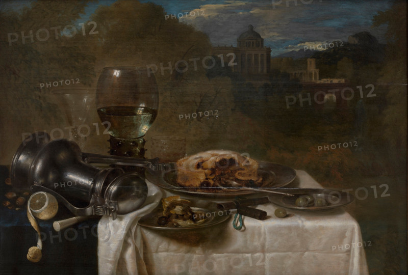 Still life with laid table in a landscape, 1634. Creator: Willem Claesz. Heda.