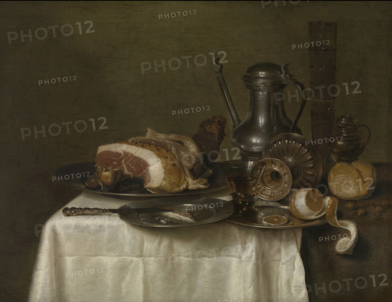 Still life with ham and bread, 1649. Creator: Willem Claesz. Heda.