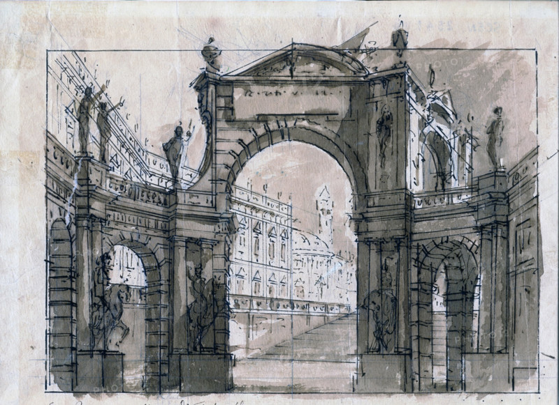 Grande piazza con magnifico arco di trionfo, before 1770. Creator: Galliari, Fabrizio (1709-1790).