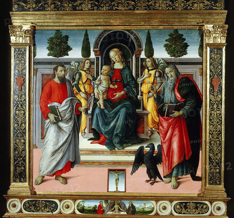Madonna and Child Enthroned with Angels and Saint Bartholomew and Saint John the Evangelist. Creator: Maestro di Santo Spirito (Agnolo di Domenico del Mazziere) (1466-1513).
